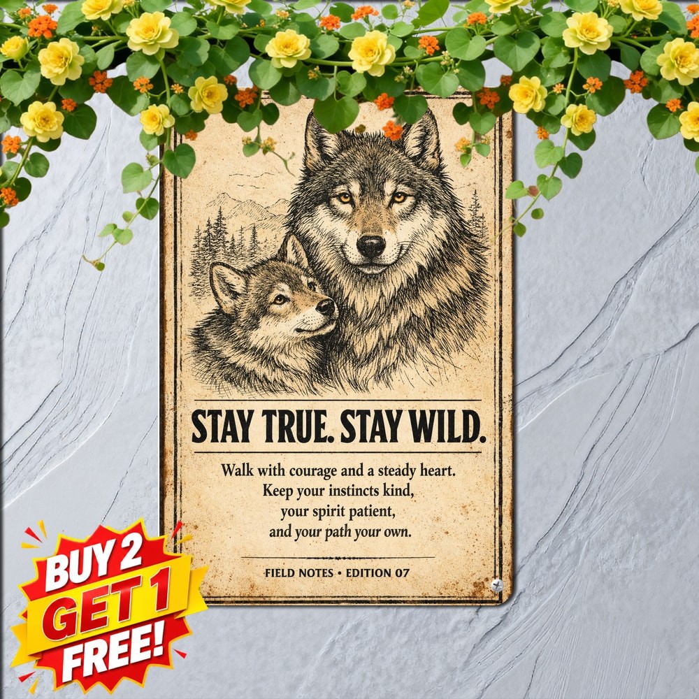 Retro Wolf Inspirational Quote Metal Sign Wildlife Bedroom Wall Decor