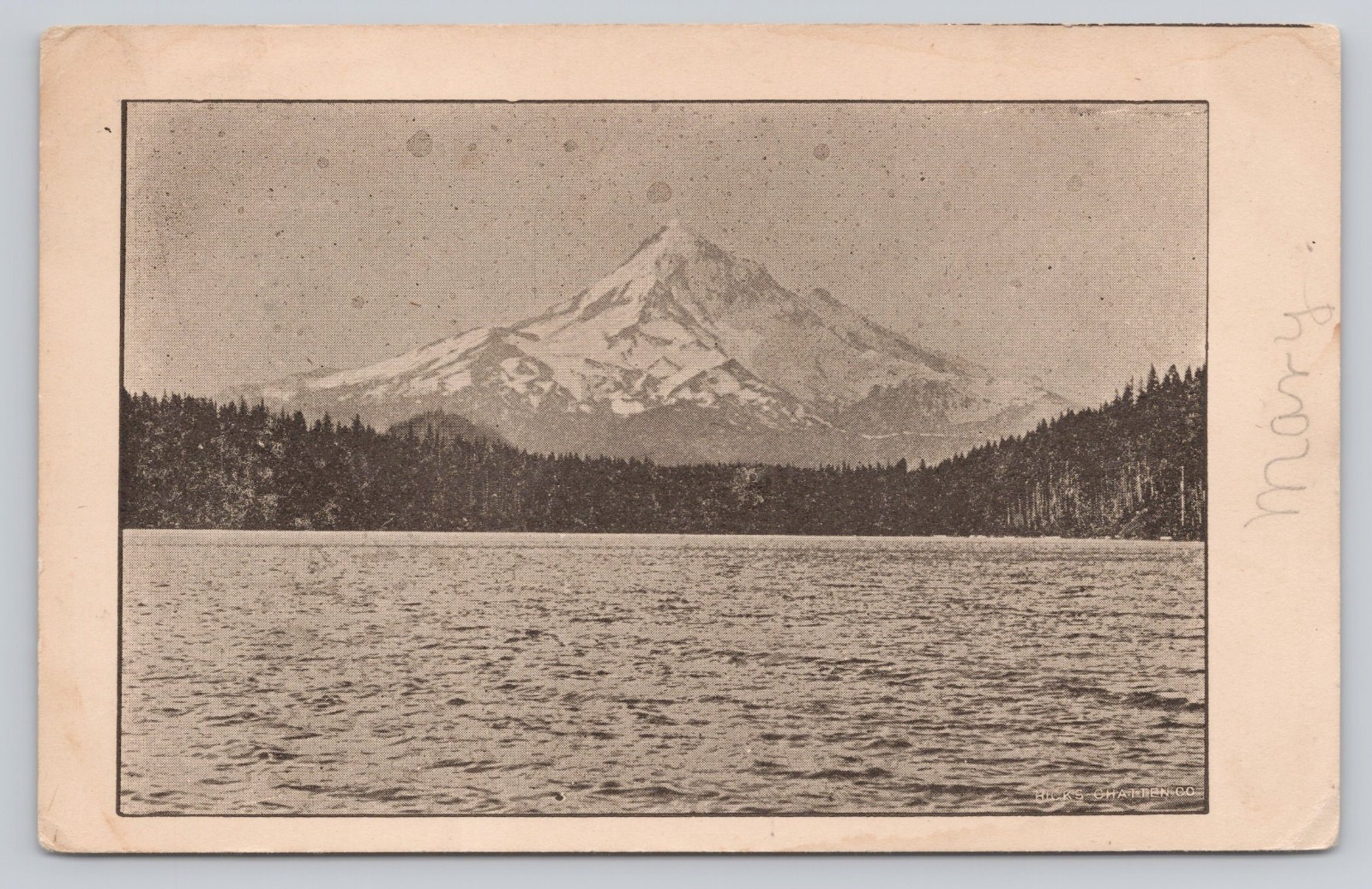 Vtg/Atq Post Card Snow Capped Mountain Lake View R352