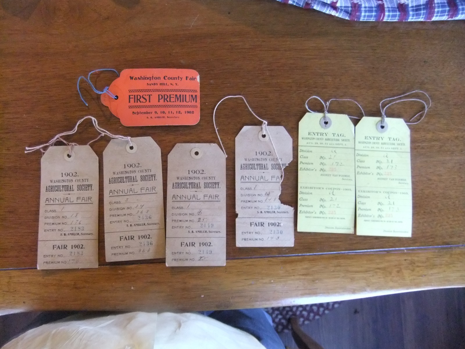 1 vintage Premium Card 5 Entry Tags 1902 Washington County Fair Sandy Hill N.Y