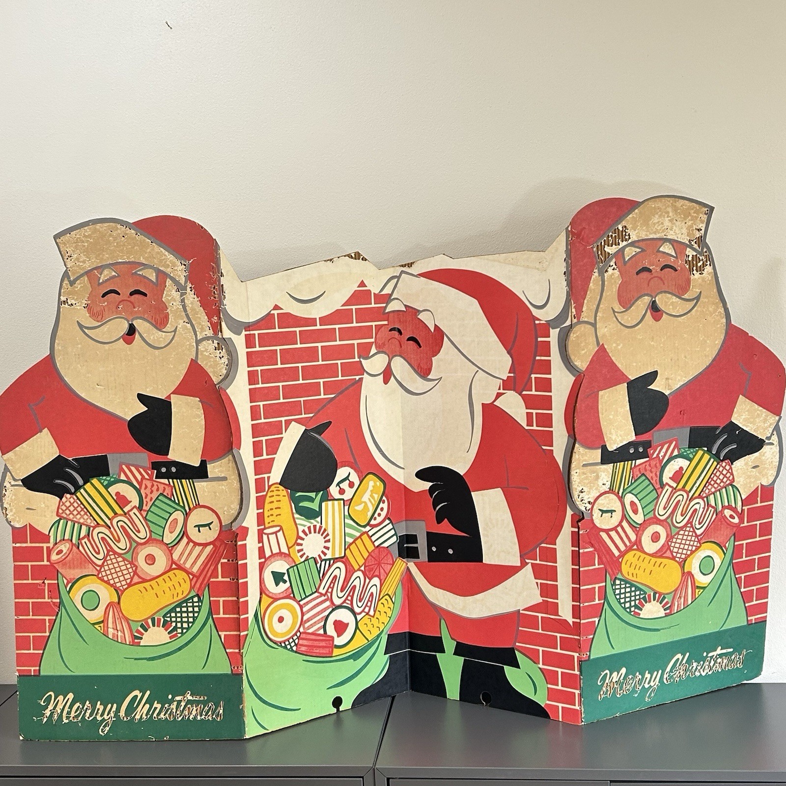 Jumbo Vintage Brach\'s Candy Store Display Cardboard Santa Cutout Christmas 56x33 Jumbo Vintage Brach\'s Candy Store Display Cardboard Santa Cutout Christmas 56x33