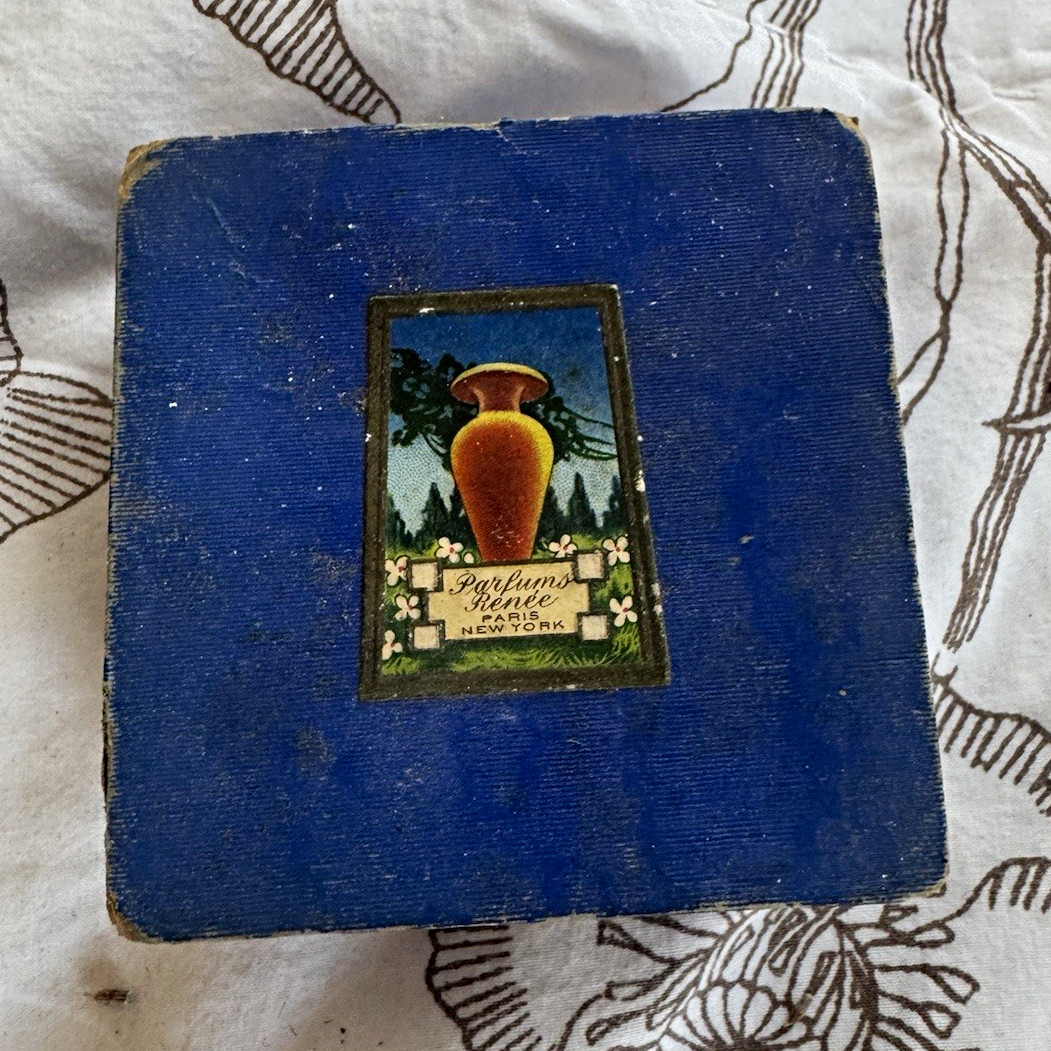 Antique Parfums Renee Face Powder Box - 1920s Pictorial Label Unopened Inner