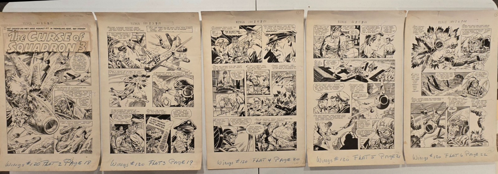Wings #120 Original Comic Art 5 Page Story Gutwirth Fiction House 1953 Korea