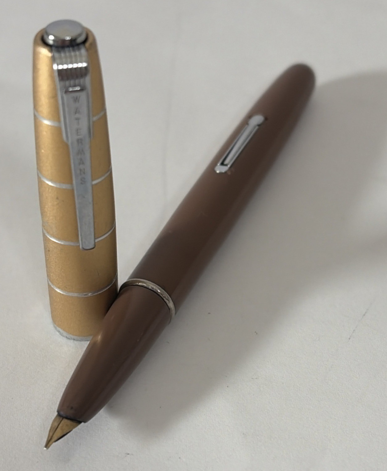 Vintage Waterman’s Lever Fountain Pen - Tan Barrel, Chrome Cap – Hooded Gold Nib Vintage Waterman’s Lever Fountain Pen - Tan Barrel, Chrome Cap – Hooded Gold Nib