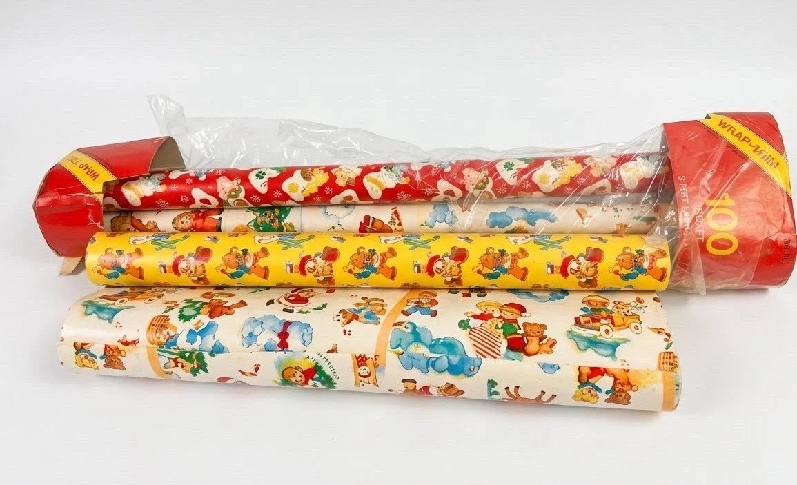 VTG Rolls Care Bears Gift Wrapping Paper 8 Yards Each 100 SQ Ft 80’s Xmas
