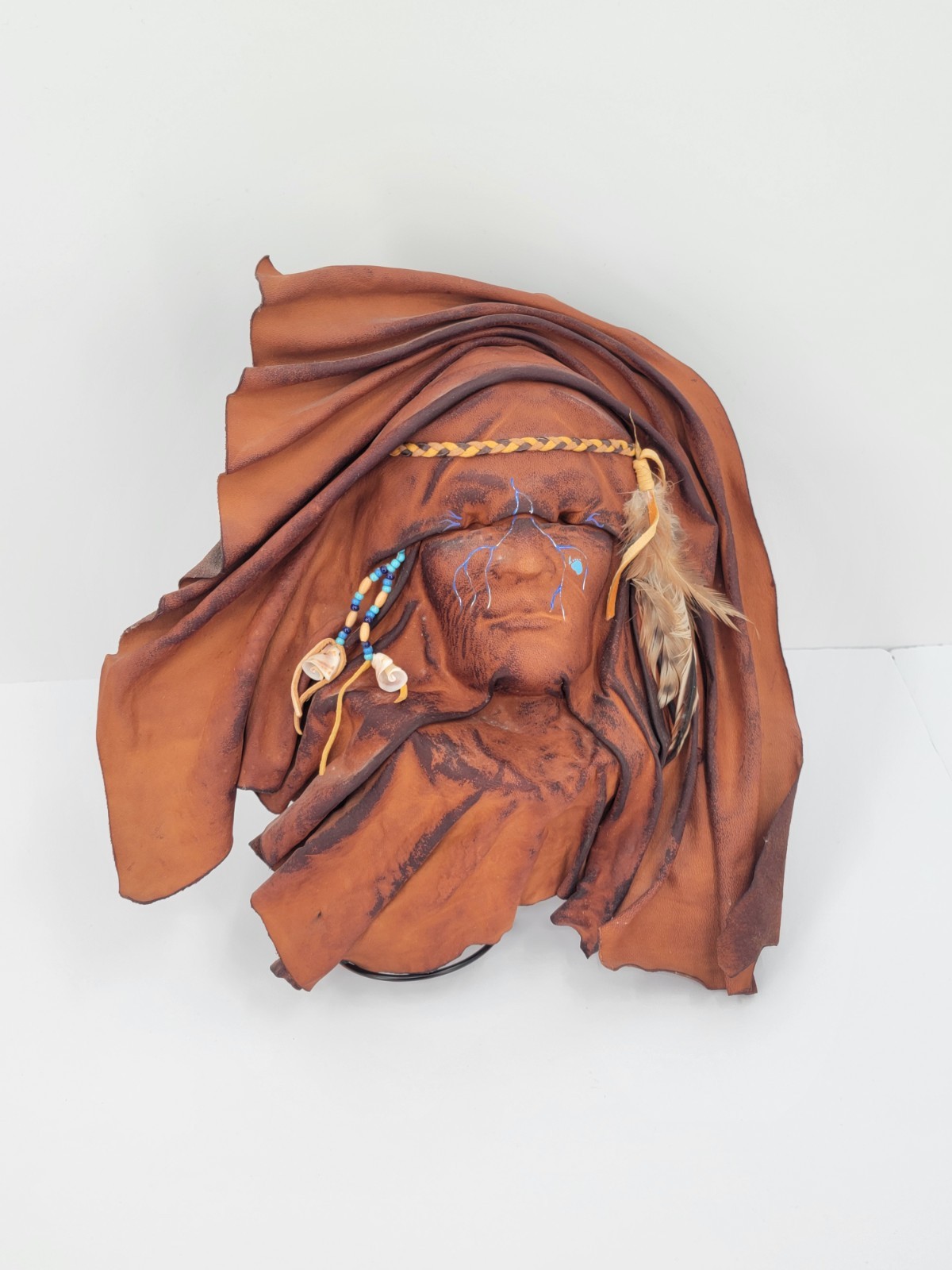 Vintage Handmade Native American Leather Wall Mask     