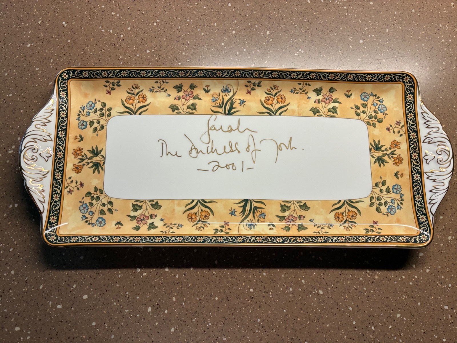 Wedgwood India large sandwich plate signed by The Duchess of York 2001