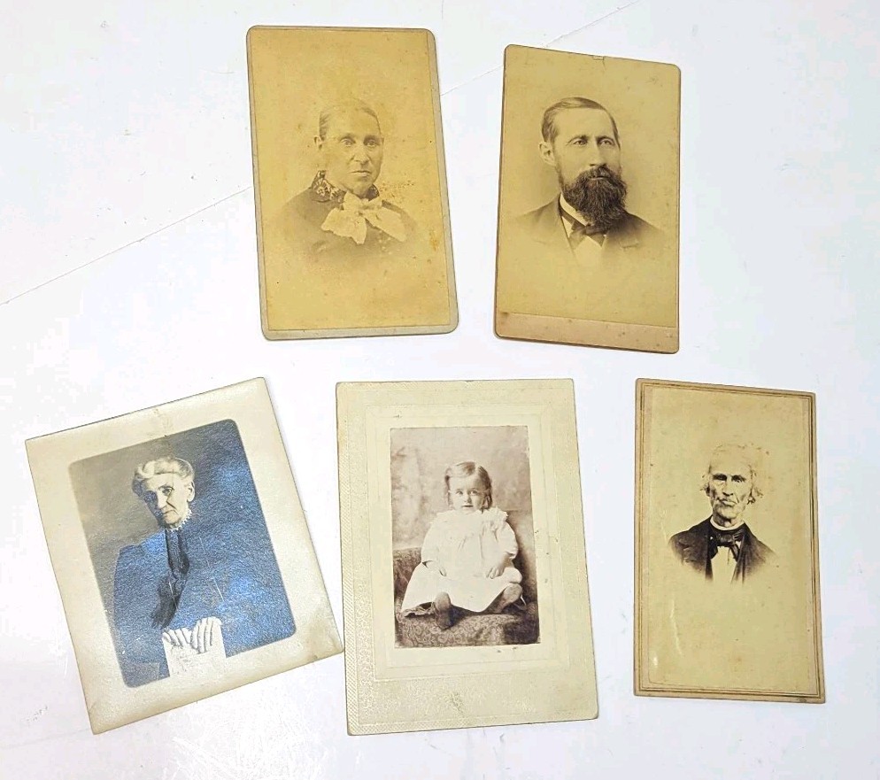 5 Antique Cabinet Card Portrait Photos Victorian Edwardian Men Women Child 1800s