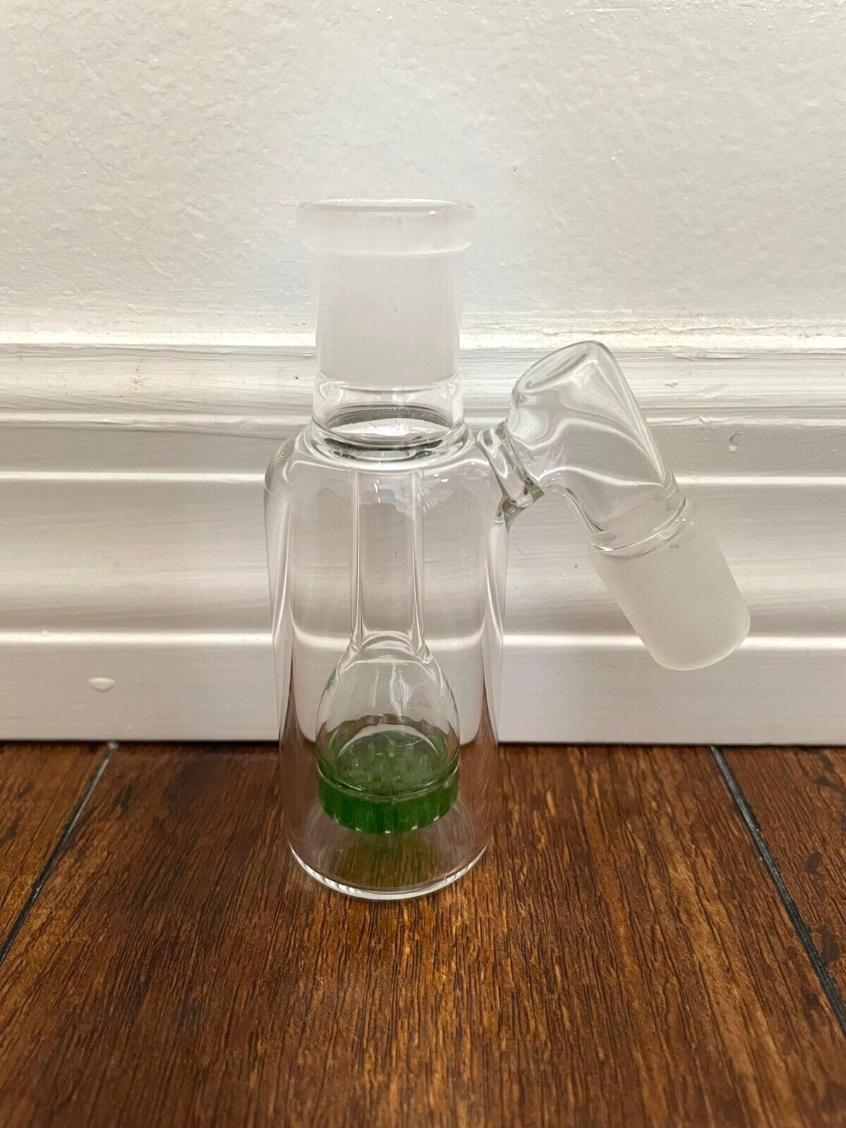 18mm Clear Glass Water Pipe Ash Catcher Honeycomb Perc Green 45degree