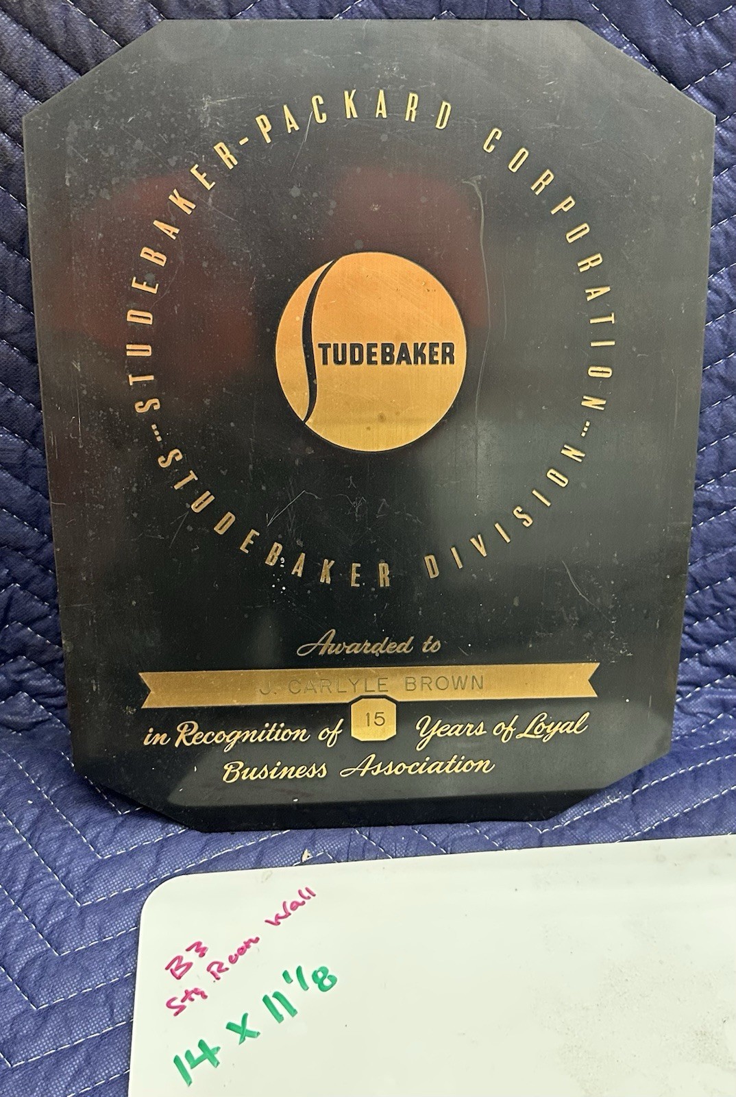 ORIGINAL Vintage STUDEBAKER PACKARD 15 Year of Service Award Plaque C BROWN ORIGINAL Vintage STUDEBAKER PACKARD 15 Year of Service Award Plaque C BROWN