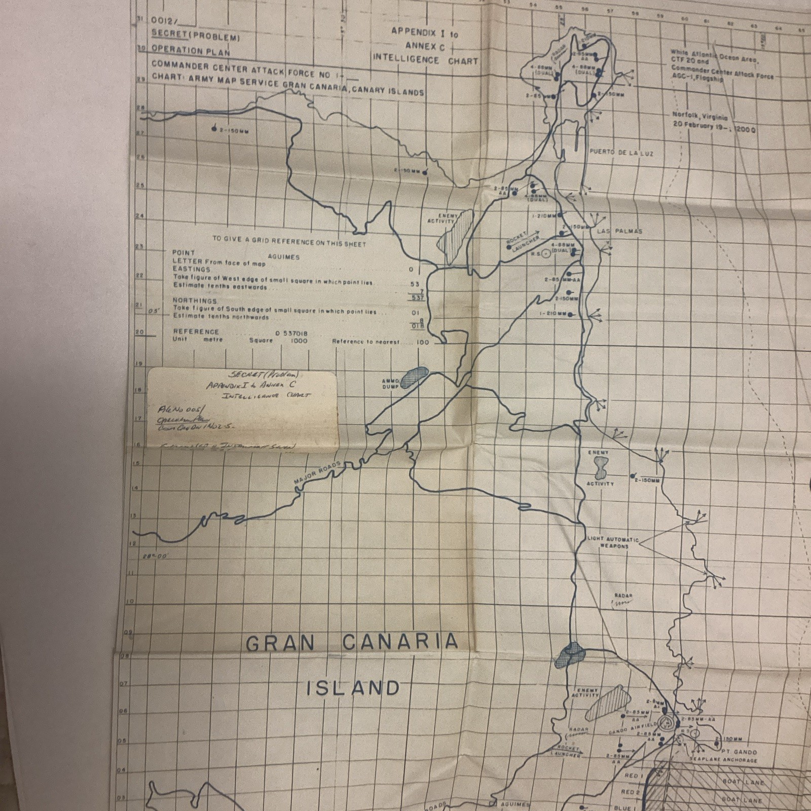 Army Folded Map Service Canary Islands Intelligence Chart WW2? Original?