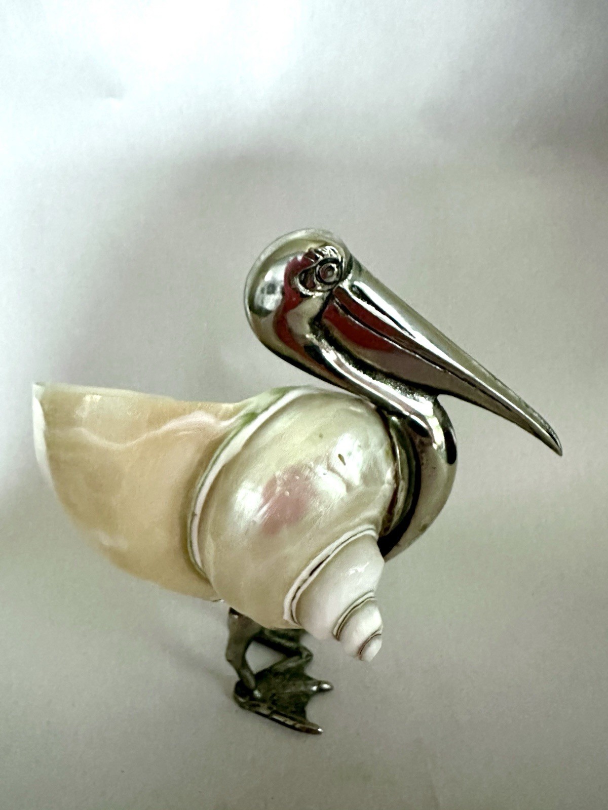 Gabriella Binazzi Style Silver Plated Pelican With Seashell 4 1/2 Inches Tall Gabriella Binazzi Style Silver Plated Pelican With Seashell 4 1/2 Inches Tall