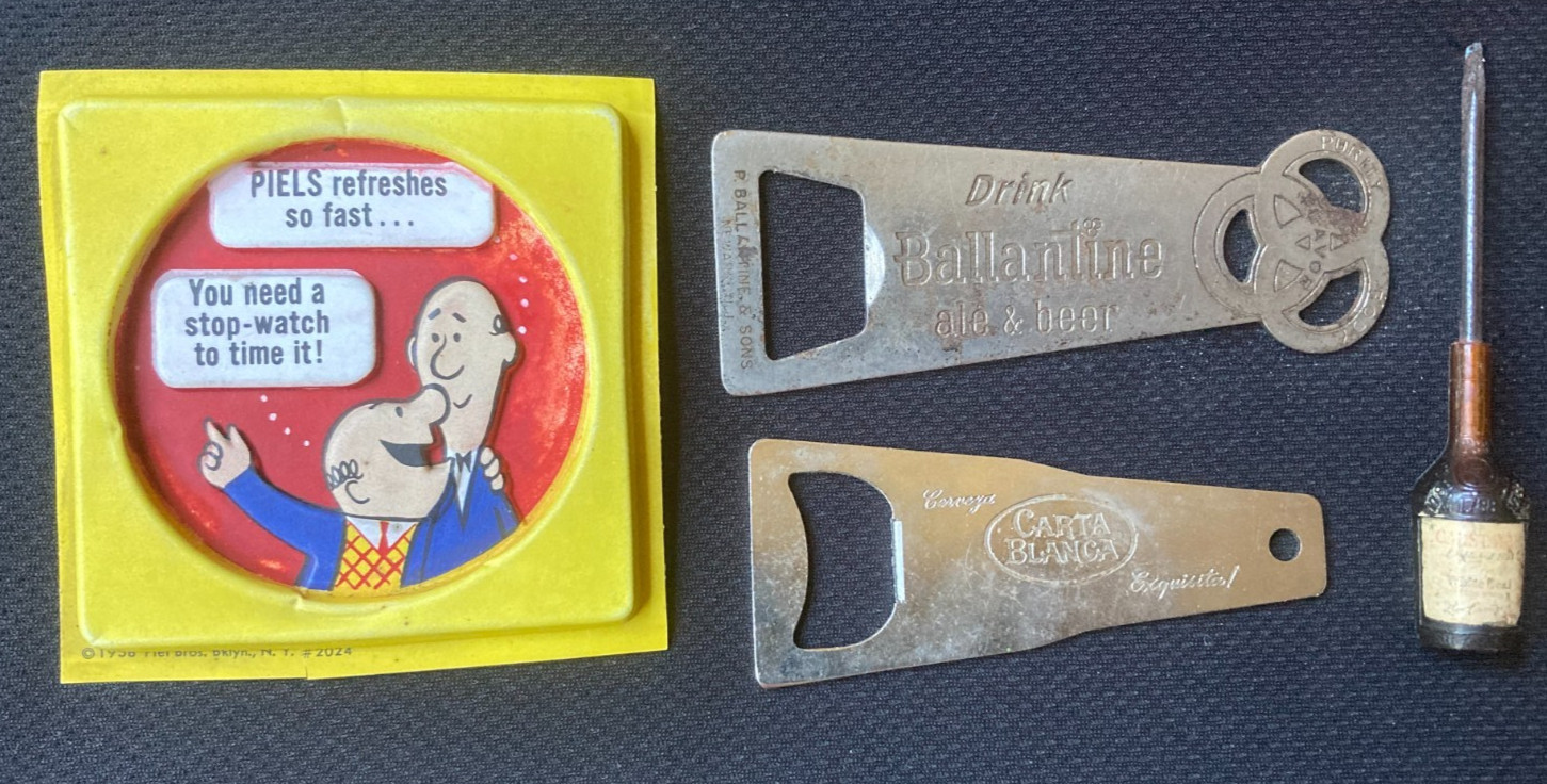 Vintage Barware Lot Piels Beer Flicker Ballantine Carstairs Carta Blanca Opener Vintage Barware Lot Piels Beer Flicker Ballantine Carstairs Carta Blanca Opener