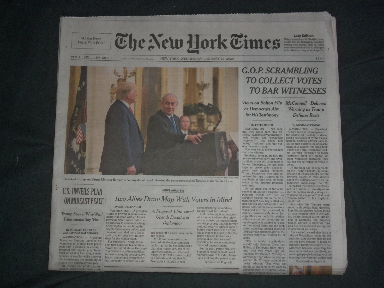 2020 JANUARY 29 NEW YORK TIMES- GOP SCRAMBLING TO COLLECT VOTES TO BAR WITNESSES 2020 JANUARY 29 NEW YORK TIMES- GOP SCRAMBLING TO COLLECT VOTES TO BAR WITNESSES