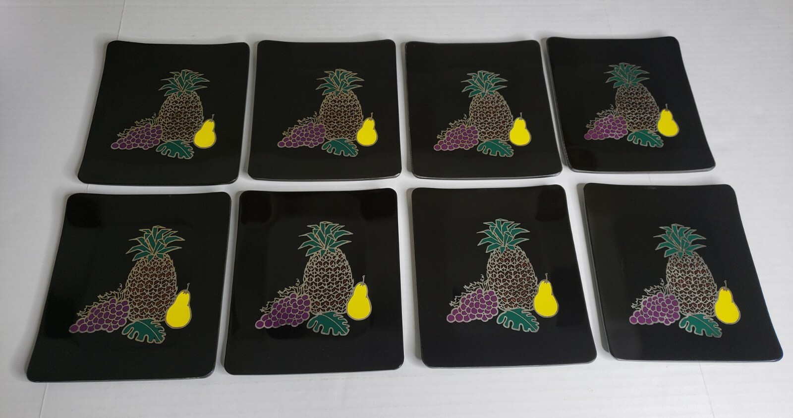 Couroc Of Monterey Small Plate tray Lot of 8 Pineapple Grapes Sz 6 3/4 x 5 3/4 