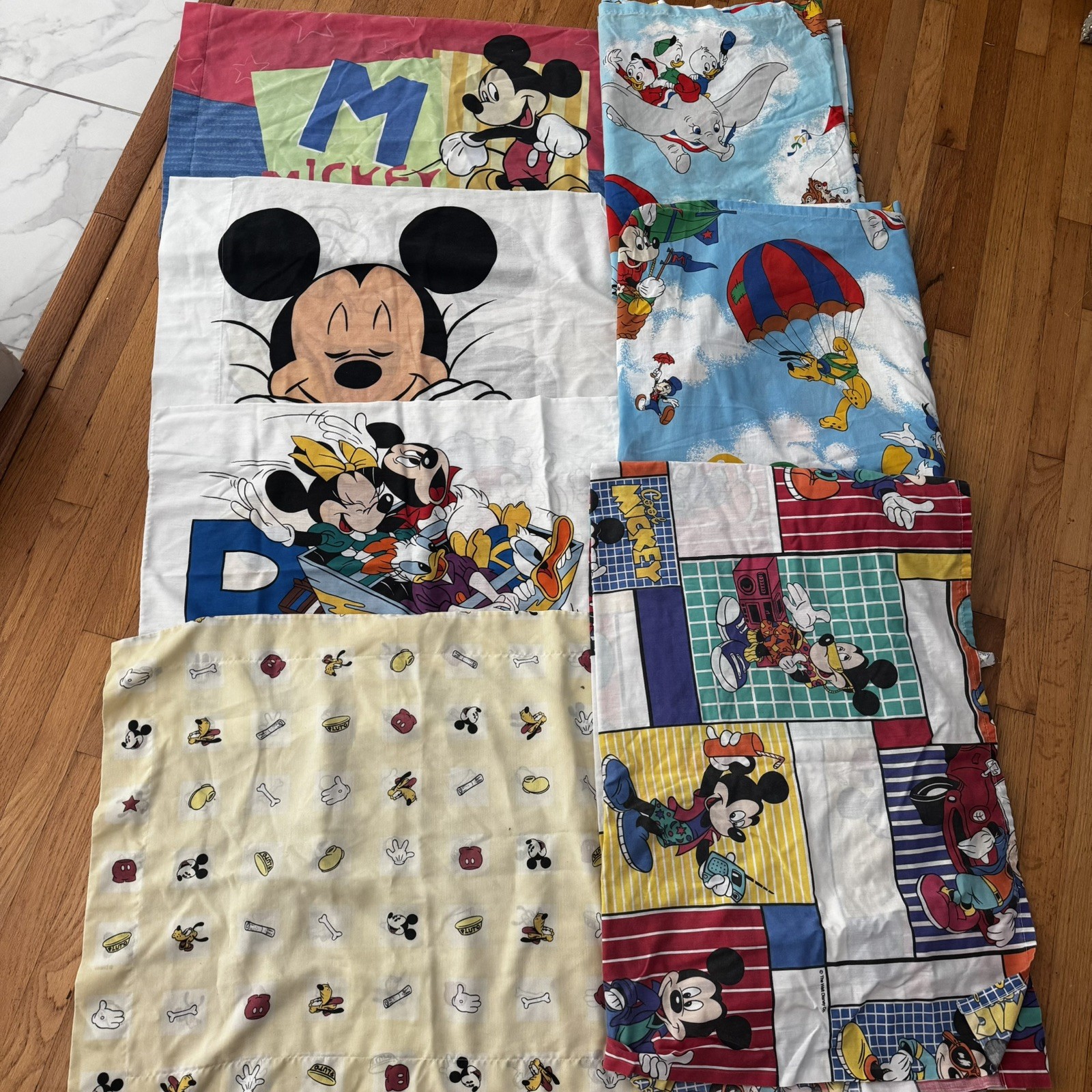 Vtg Lot 7 80\'s Pacific Disney Mickey Mouse Twin Flat BED Sheet FABRIC pillowcase Vtg Lot 7 80\'s Pacific Disney Mickey Mouse Twin Flat BED Sheet FABRIC pillowcase