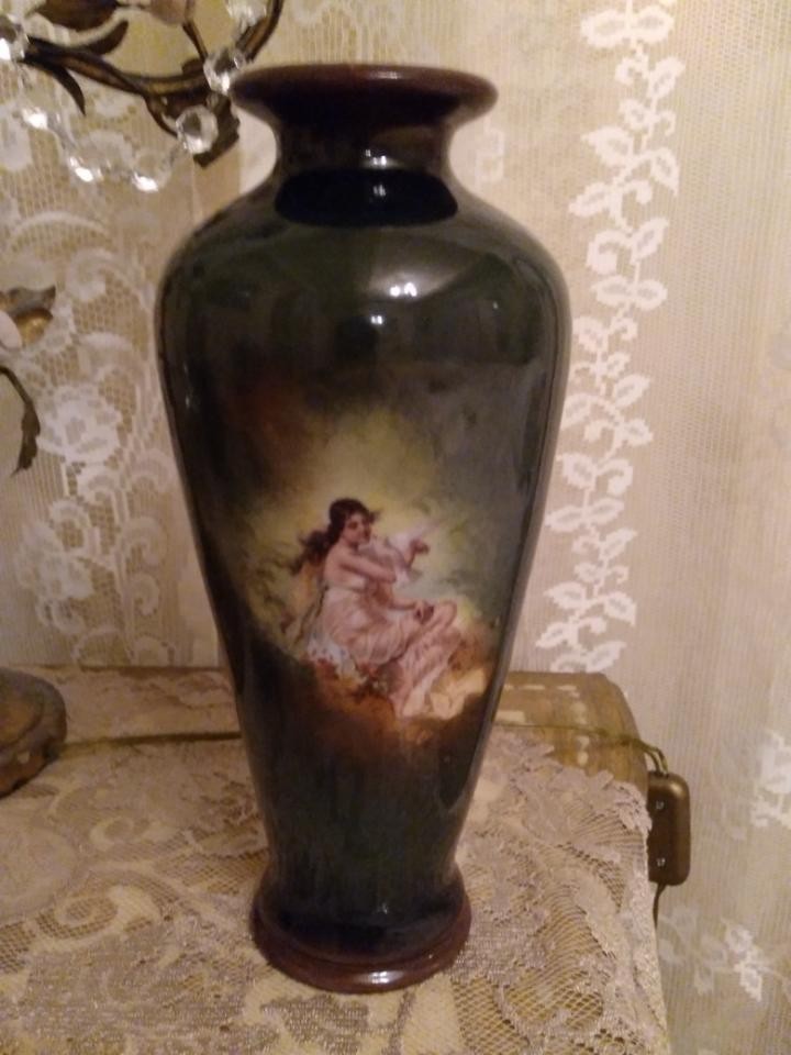 Antique Vintage R W Rudolstadt Germany Portrait Lady with Bird Dove Vase