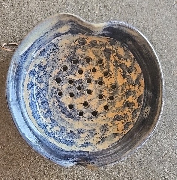 Handmade Strainer Fruit Berry Blue Bowl Stonware Colander Pottery