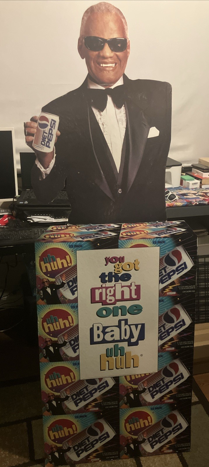 Waving Ray Charles Diet Pepsi Cardboard Advertisement Missing Arm 71” x 23￼