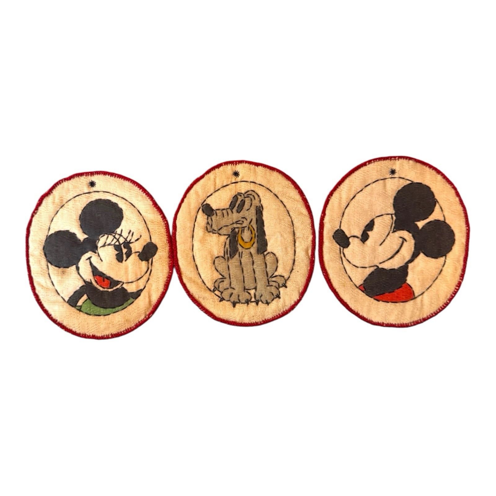 1940s Handmade Mickey Mouse Pluto Felt Appliques Folk Art Disney Lot of 3 Patch