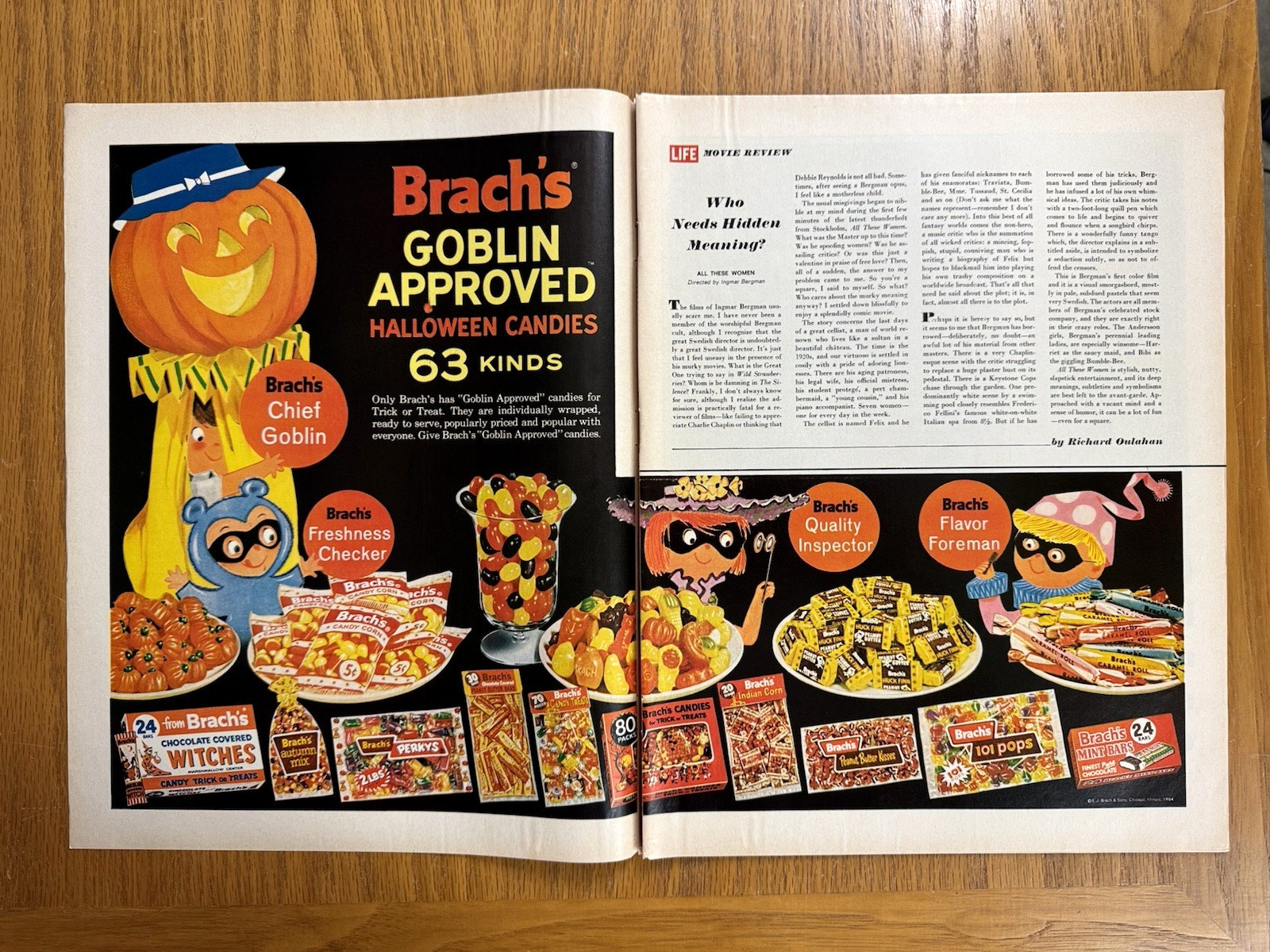 Vtg 1965 Brachs Halloween Candy Print Ad 2 Page Goblin Approved 1960s Candy Corn