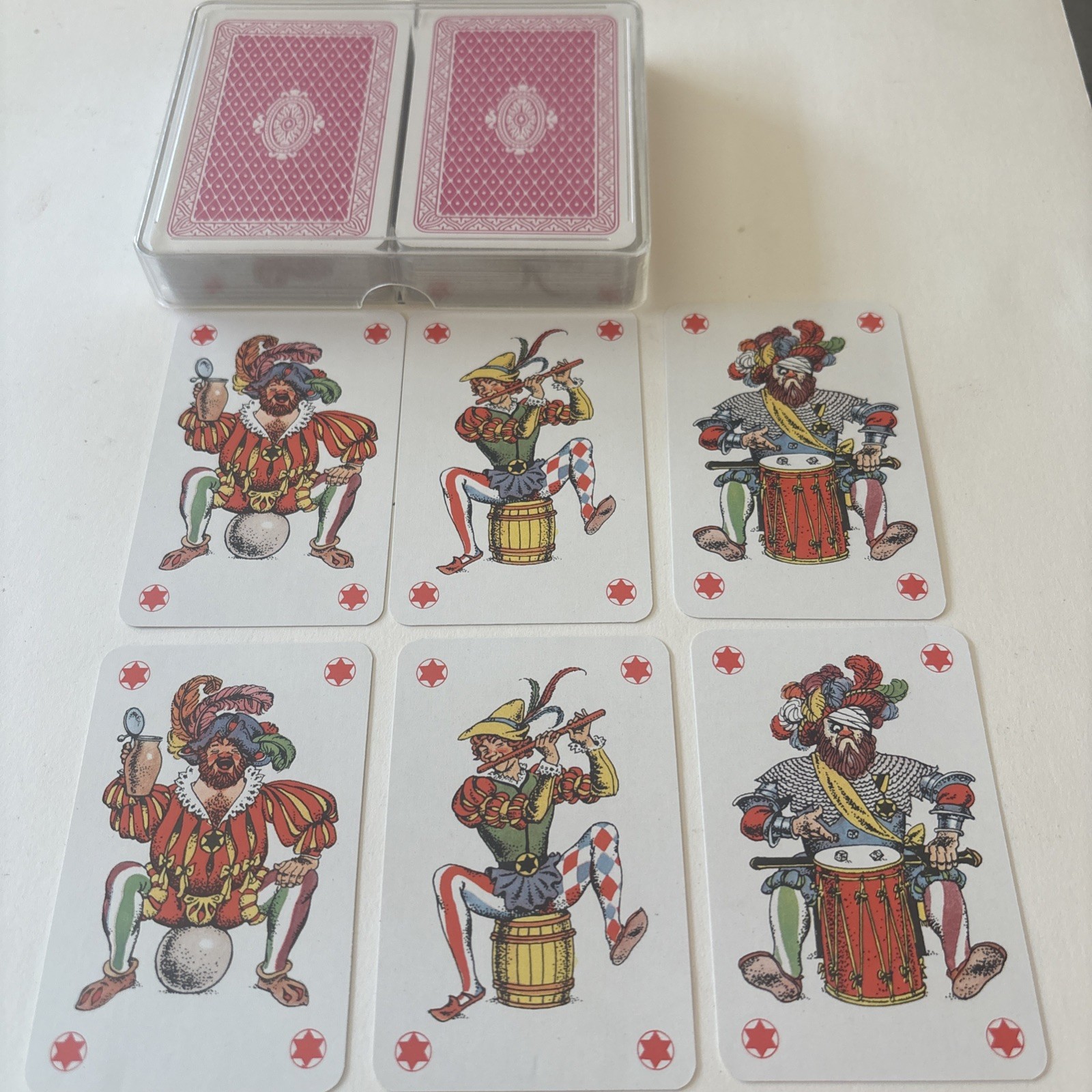 Vintage Double Deck Playing Cards Jester Musician Renaissance Art Pink Backs Vintage Double Deck Playing Cards Jester Musician Renaissance Art Pink Backs
