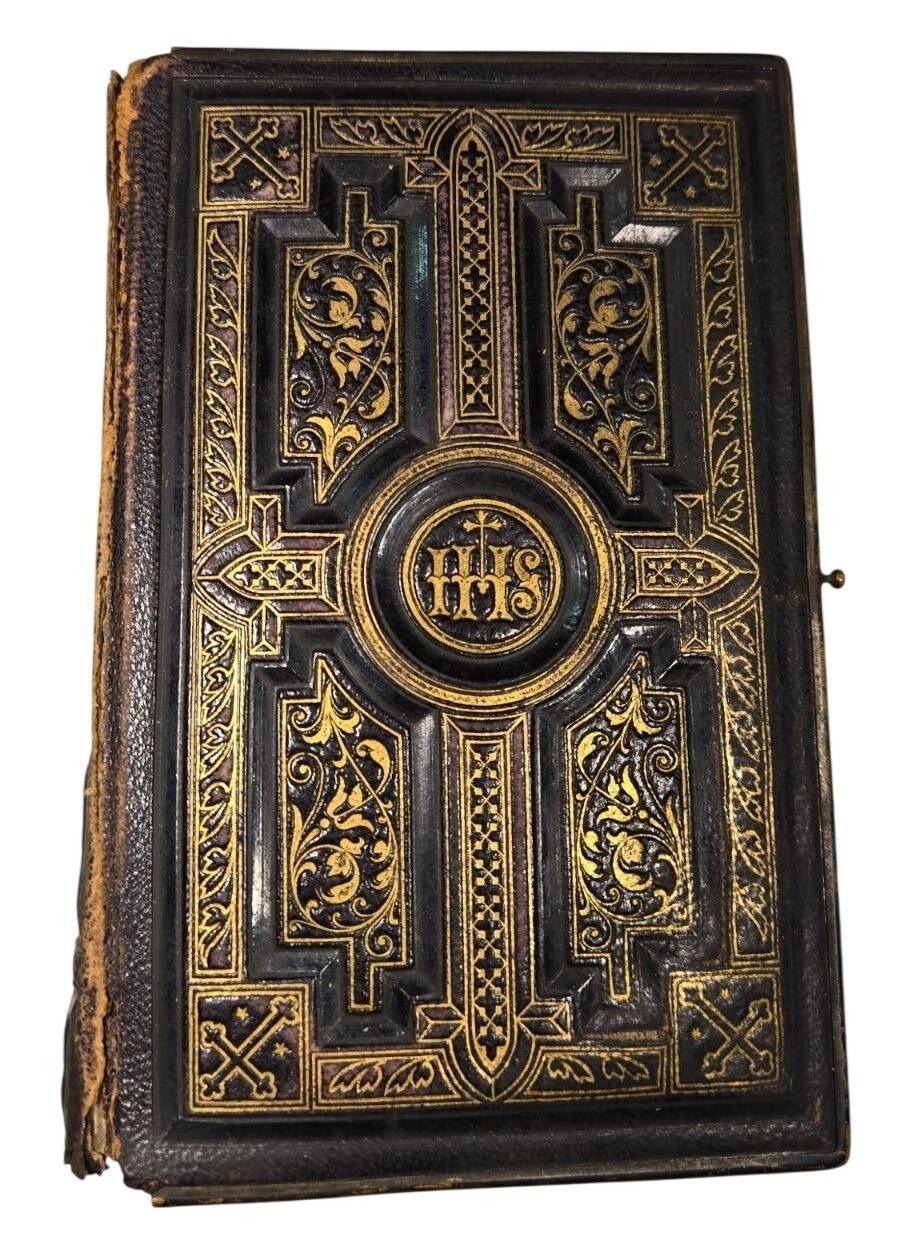 Antique 1871 German Catholic Prayer Book Tempel der Heiligen Gottes Benziger IHS