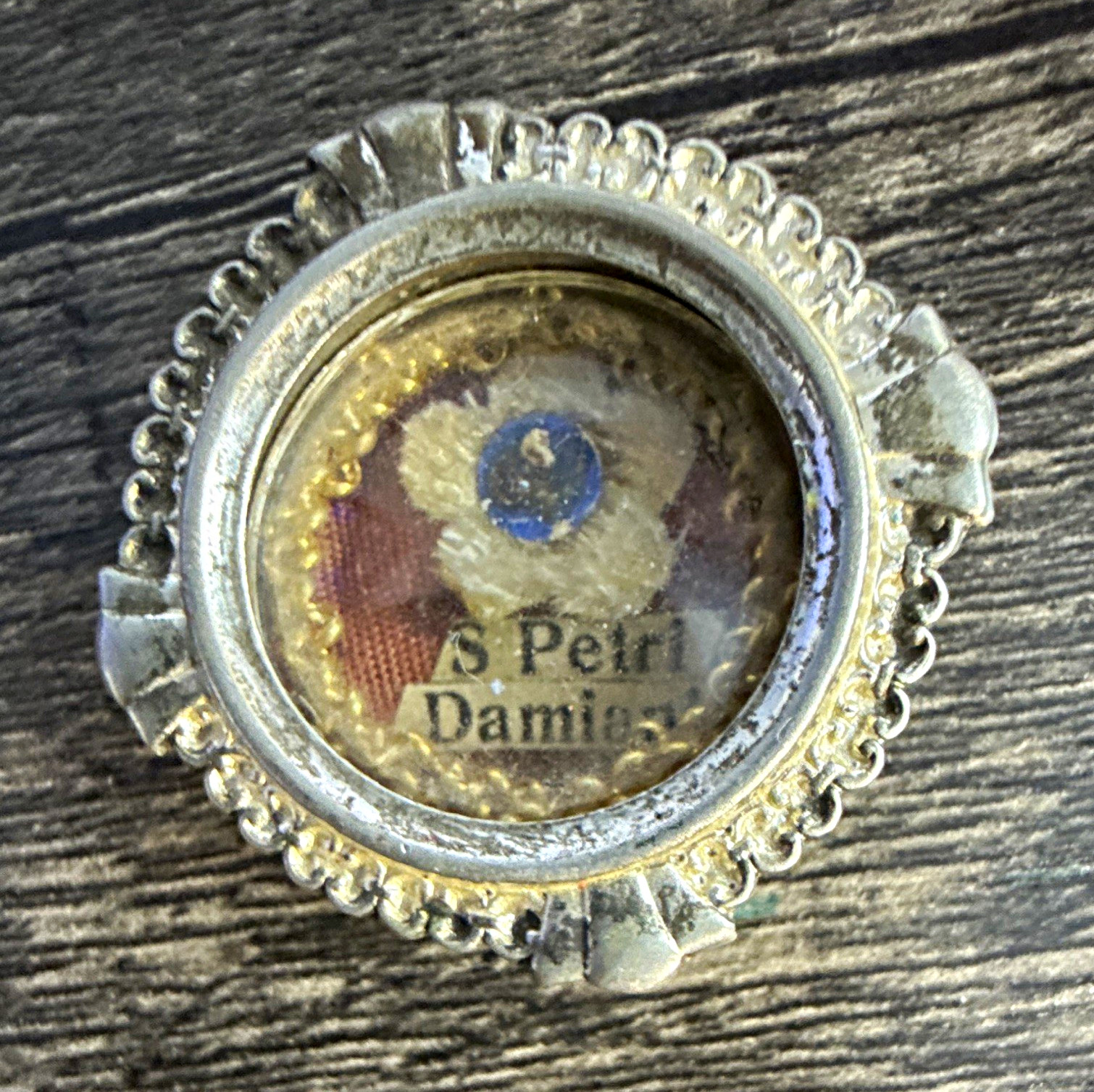 Antique 19thC Catholic Reliquary Theca Case St Peter Damian Open Reverse Petri