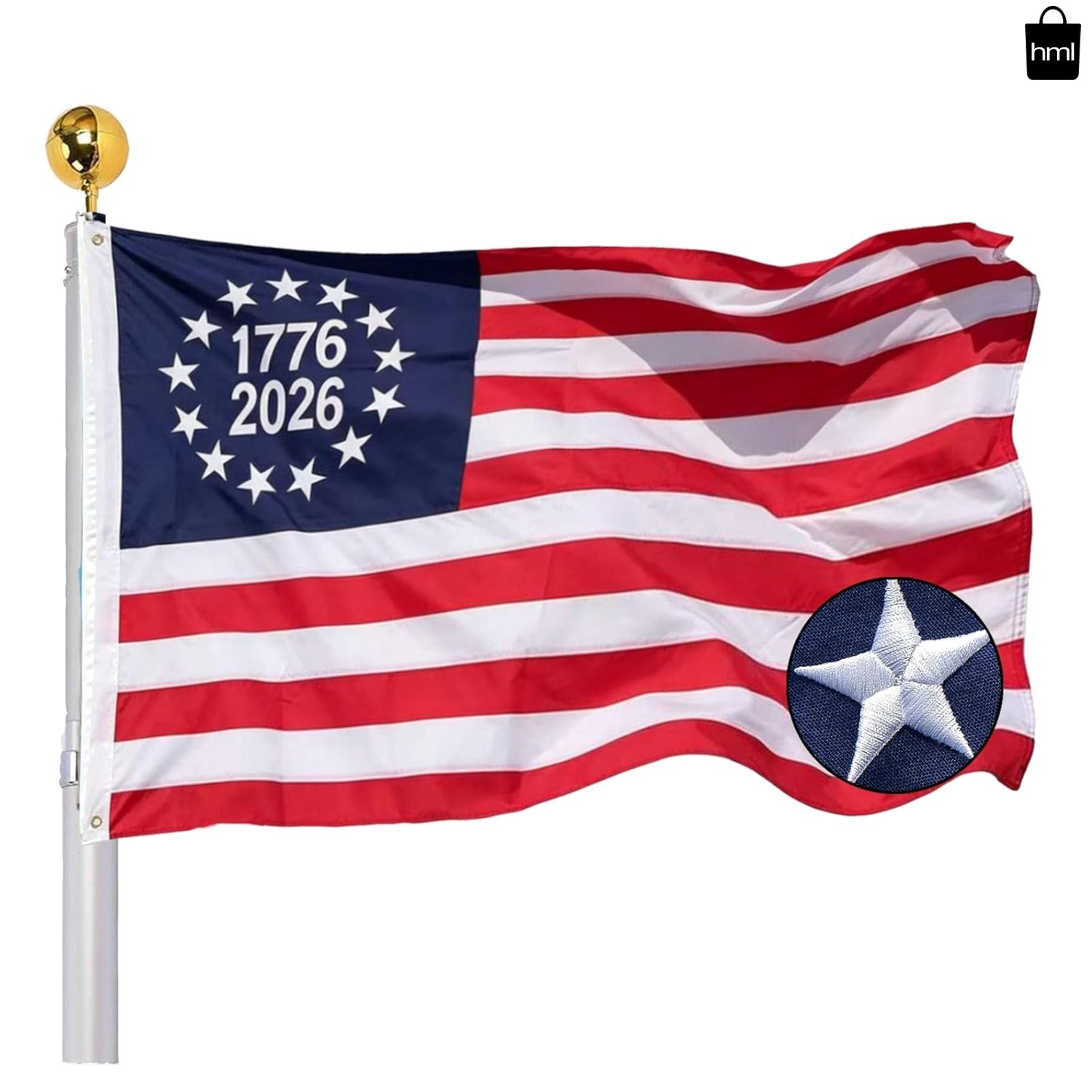 Embroidered 1776 250 Anniversary  Flags 2x3 Outdoor- Betsy Ross 250th 2026 Am...