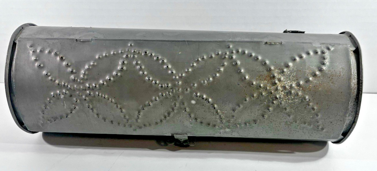 Vintage Primitive Punched Tin Candle Box Floral 16