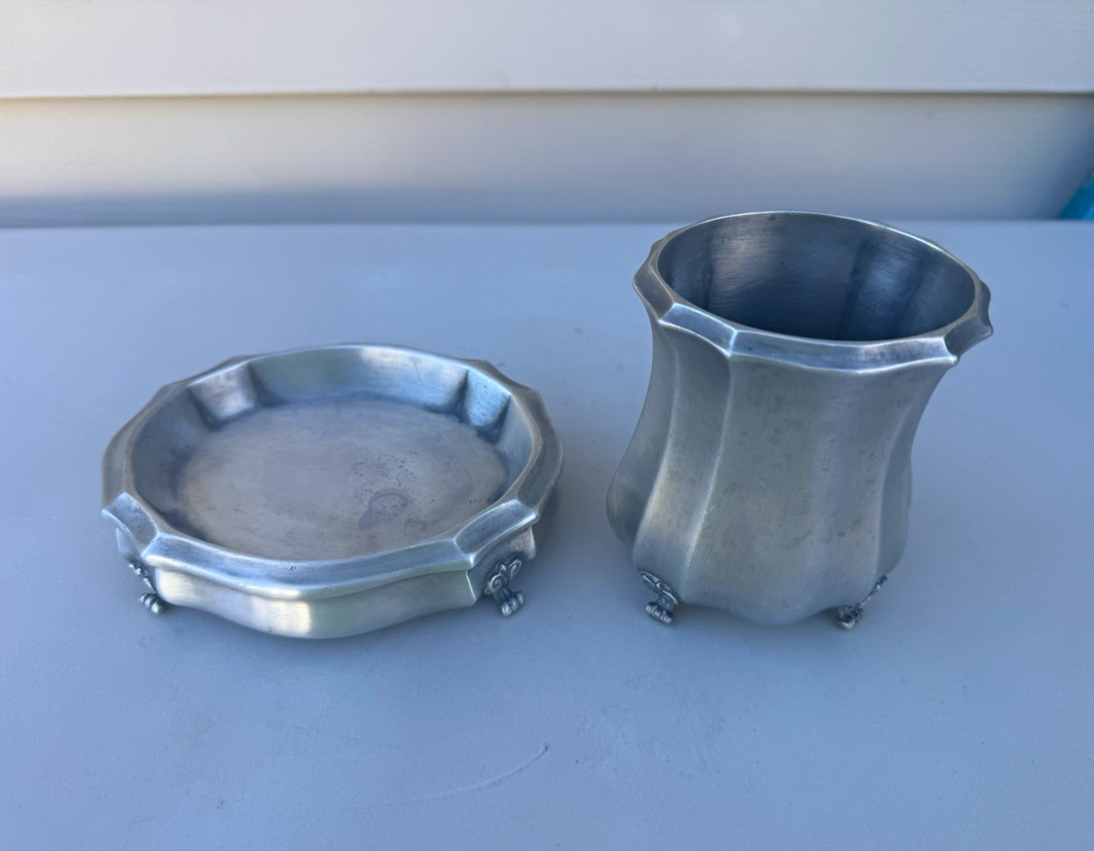 Labrazel Sofia Italian Pewter Bathroom Set Brush Holder & Soap Dish Vintage