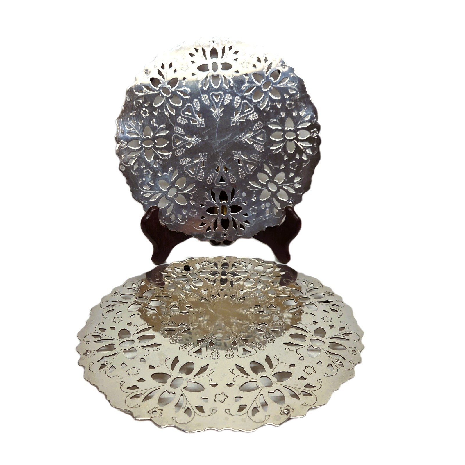 Vintage Raimond Italy Trivet Lot Set x2 Silverplate Reticulated Footed 7.25\