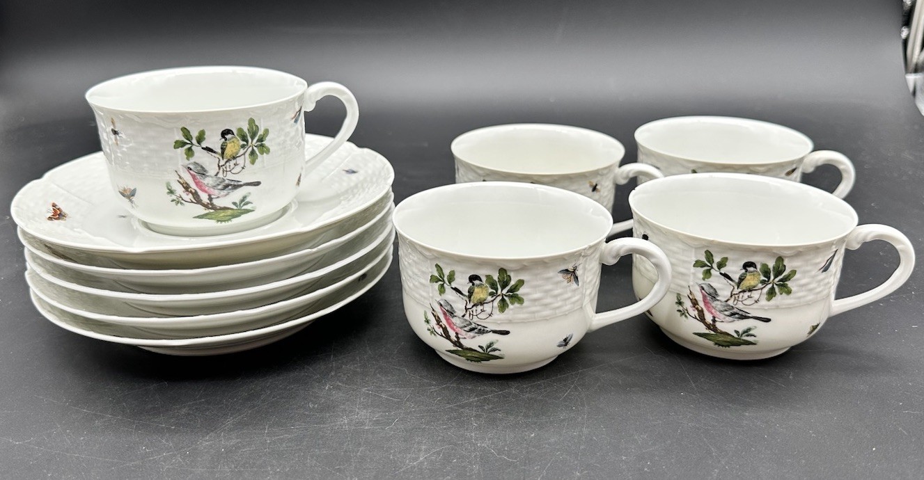 Ceralene A. Raynaud Limoges Les Oiseaux Set of 5 Coffee Tea Cups & Saucers READ Ceralene A. Raynaud Limoges Les Oiseaux Set of 5 Coffee Tea Cups & Saucers READ