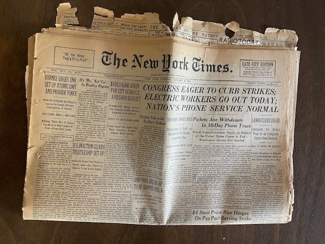 1946 JAN 15 NEW YORK TIMES - ELECTRIC WORKERS OUT TODAY, PHONES NORMAL Late City