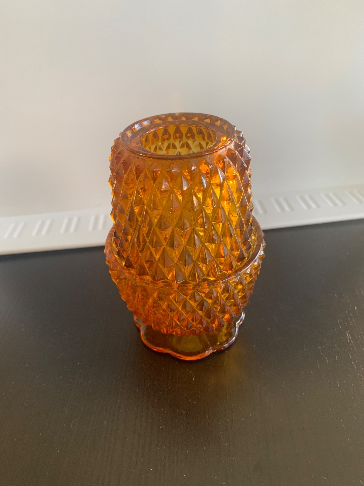 Vintage Indiana Glass golden amber diamond point 2-piece fairy lamp Vintage Indiana Glass golden amber diamond point 2-piece fairy lamp