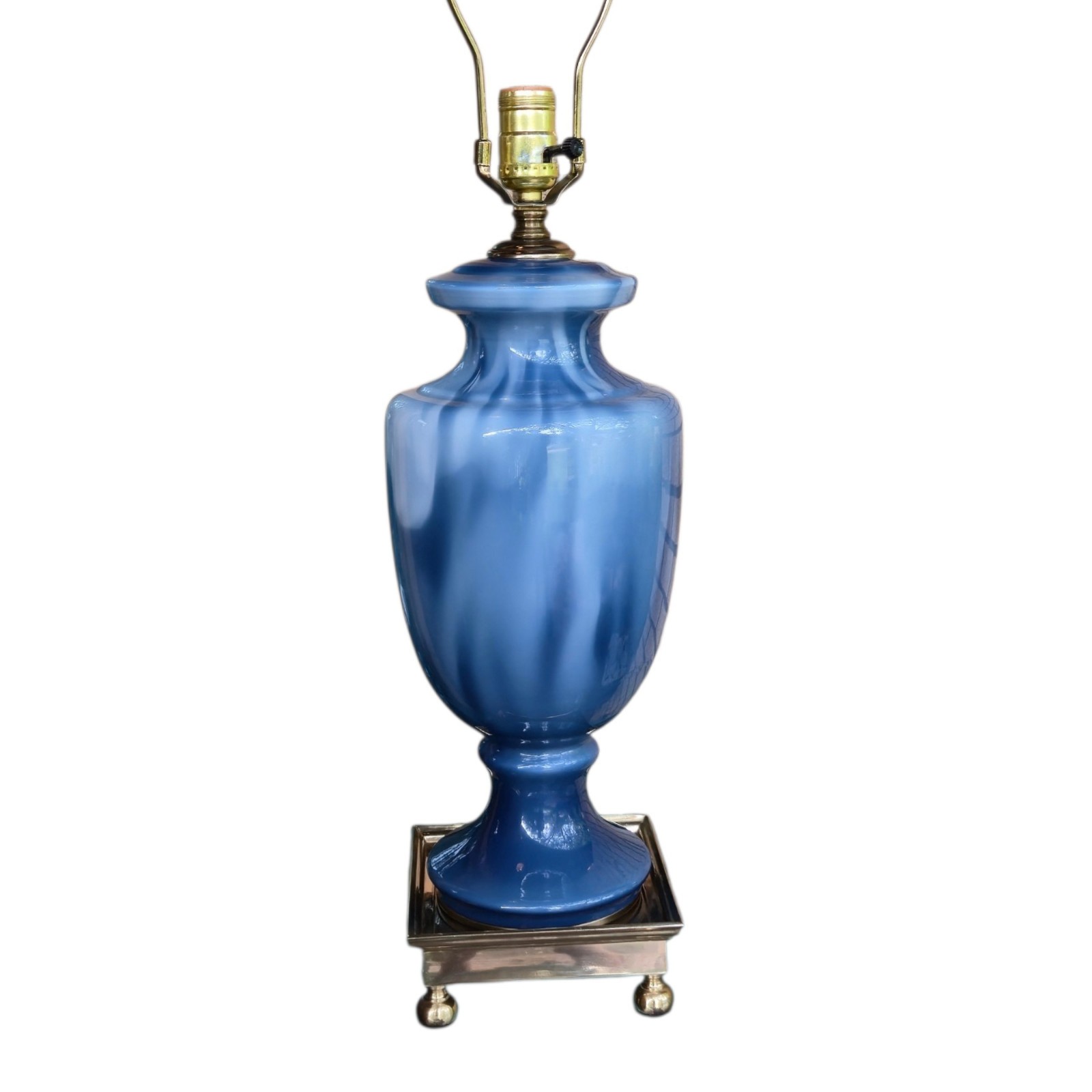 Vintage Paul Hanson French Blue White Marble Opaline Glass Lamp Traditional