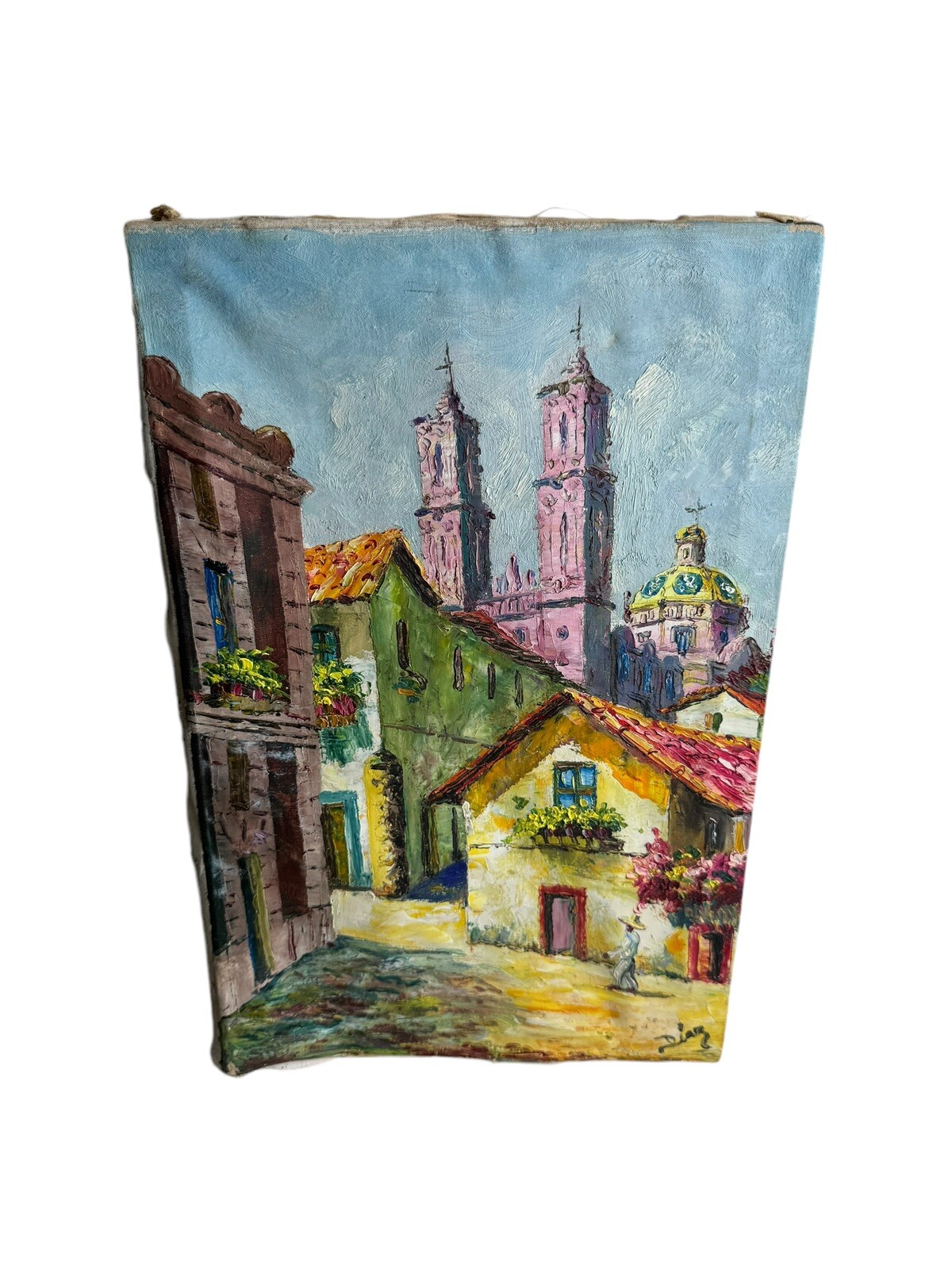 VTG BENITO DIAZ ORIGINAL OIL ON CANVAS PAINTING TAXCO MEXICO VILLAGE SIGNED