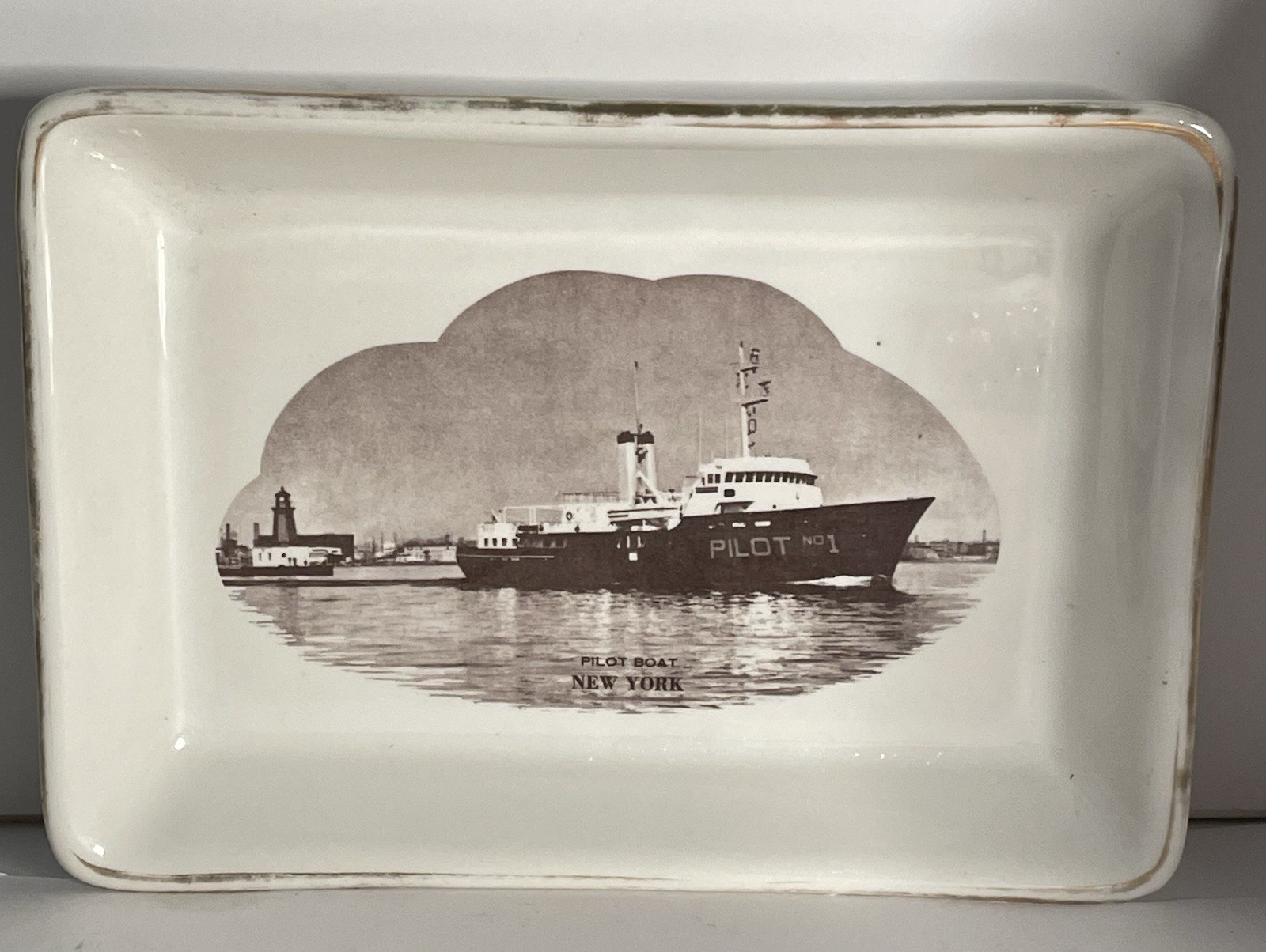 Vintage 1970s Pilot Boat New York Porcelain Trinket Dish Maritime Ship 7