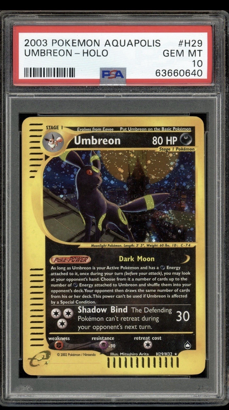 Pokemon 2003 Umbreon Aquapolis Holo #H29 PSA 10 🐈⬛ 💎 - POP 91 SWIRL Pokemon 2003 Umbreon Aquapolis Holo #H29 PSA 10 🐈⬛ 💎 - POP 91 SWIRL