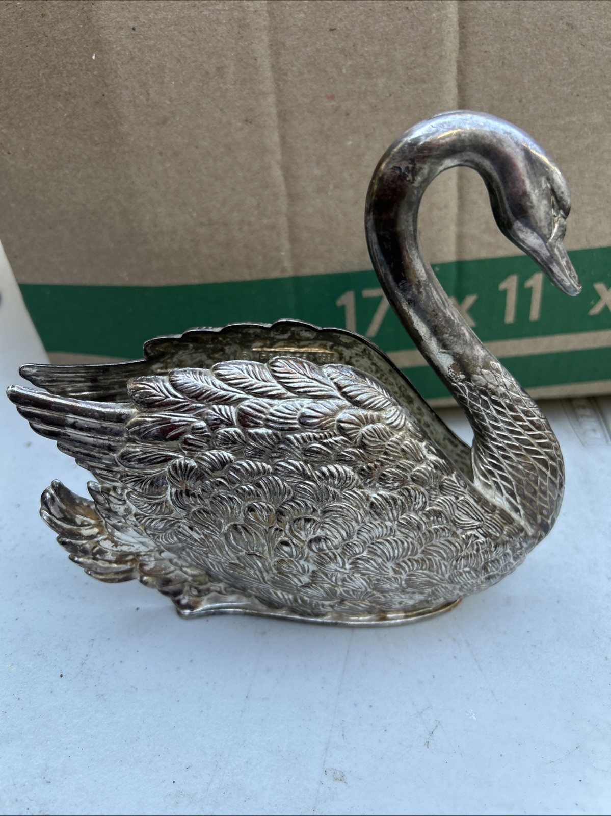 Vtg Godinger Silver Plated Bird  Swan Letter/Napkin Holder Figurine Italy 1984