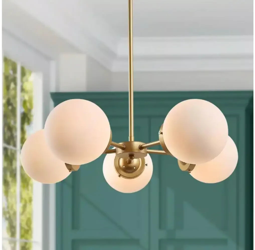 Uolfin Modern Globe Chandelier Gold Sputnik Chandelier with Frosted Glass Shades
