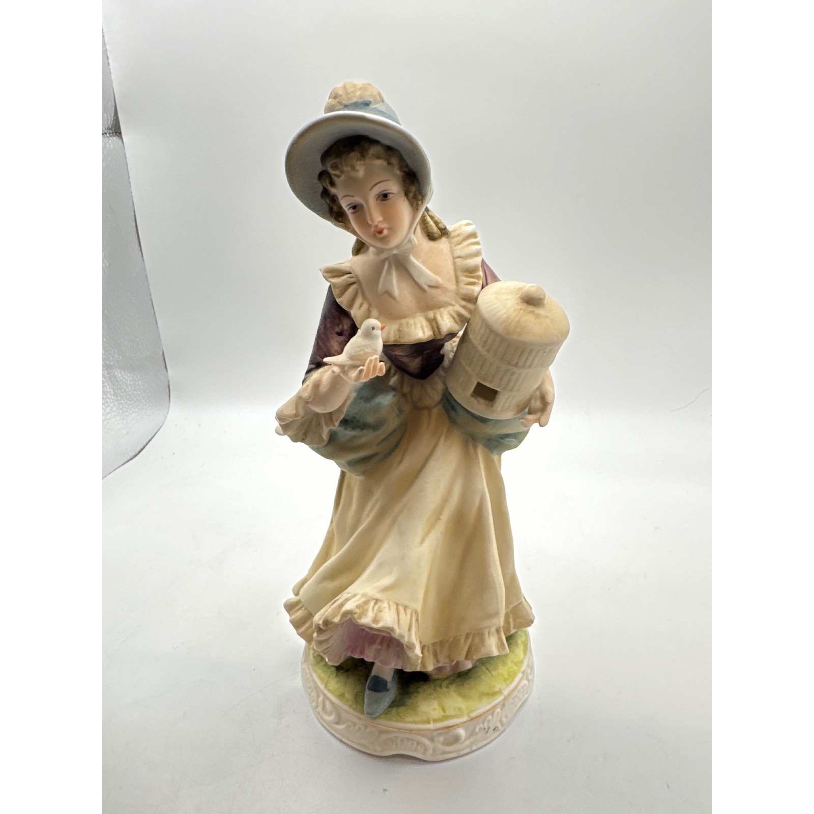 Vintage Porcelain Figurine Woman with Birdcage and Dove