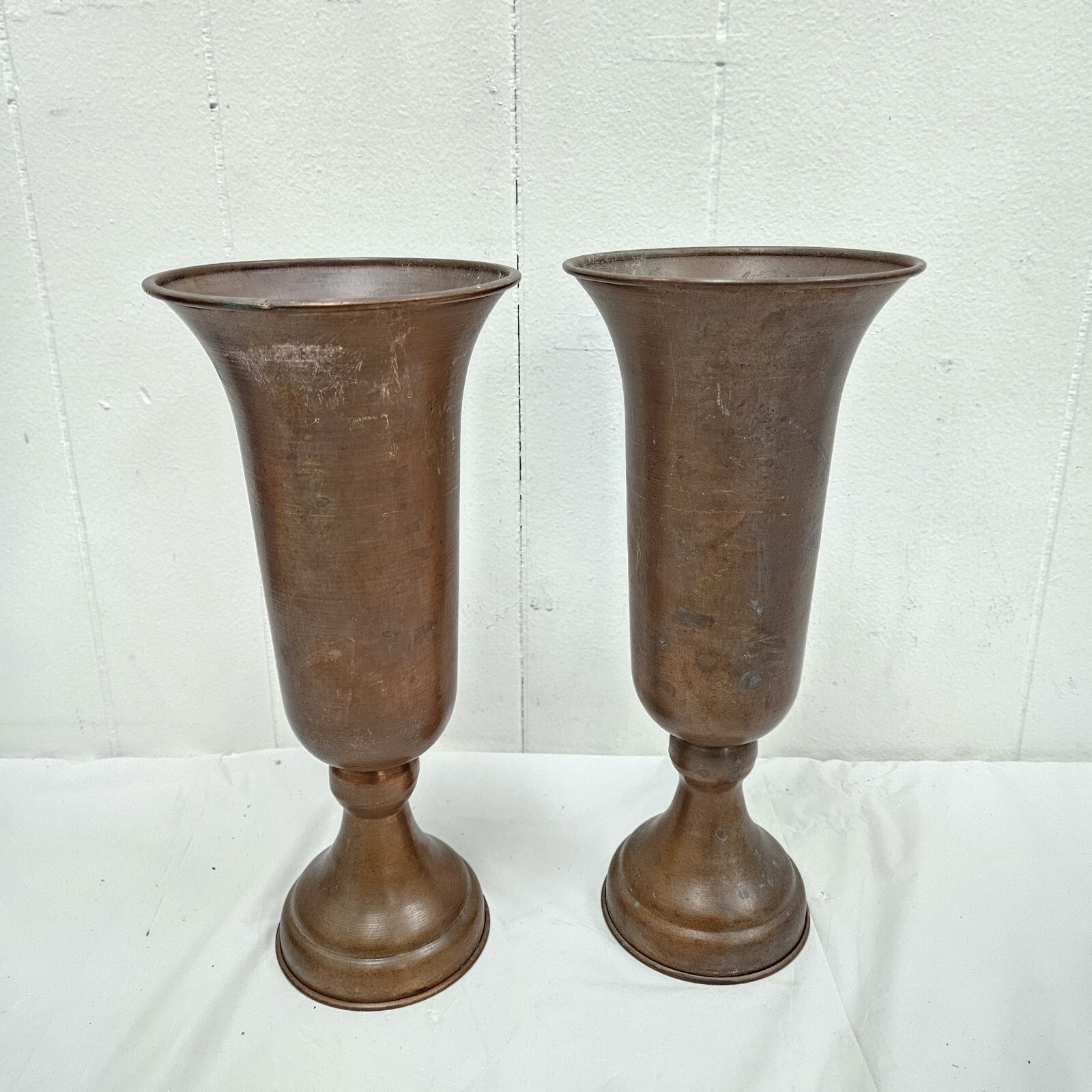 Pair of Older Vintage Church Flower Vases, Church Vases Copper 12.5\