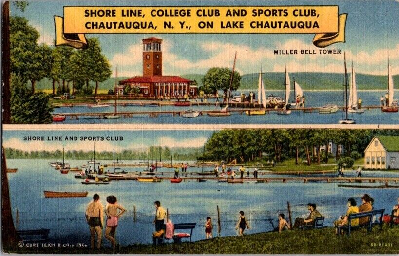 Postcard Shore Line College Club & Sports Club Chautauqua NY New York 1954 G-368