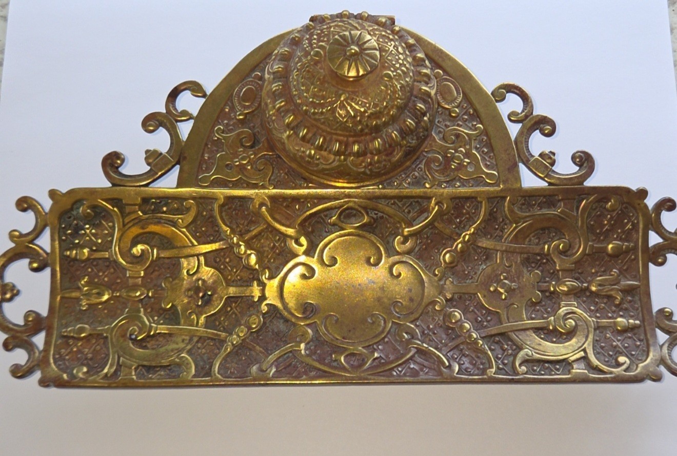 Antique French Bronze Champleve Enamel ink well Antique French Bronze Champleve Enamel ink well