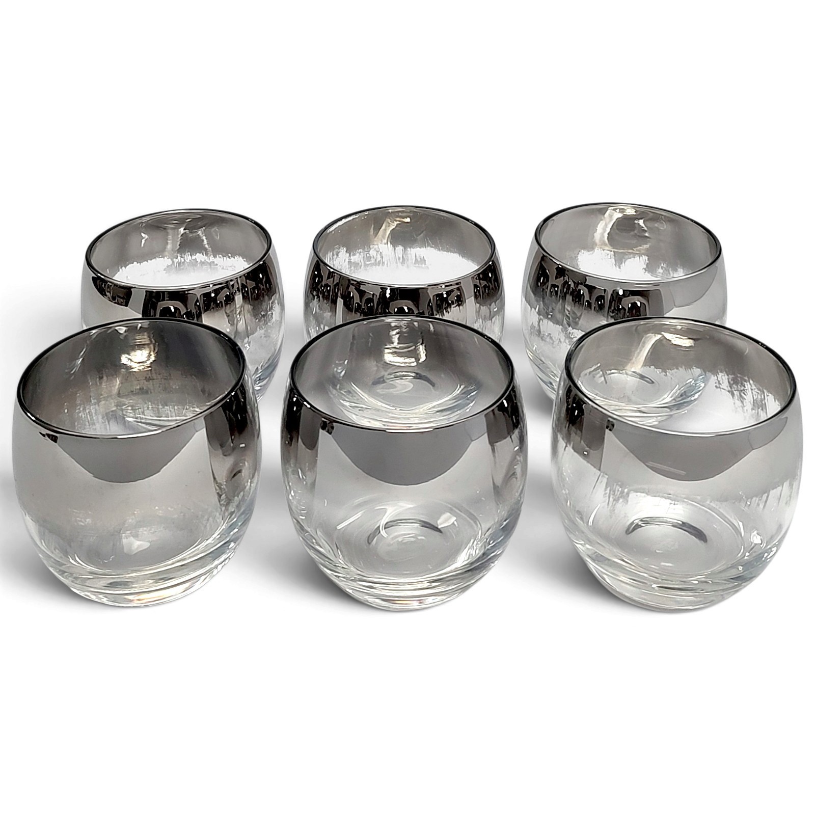 VTG Set Of 6 MCM Silver Ombre & Clear Round Highball Glasses 3.25\'
