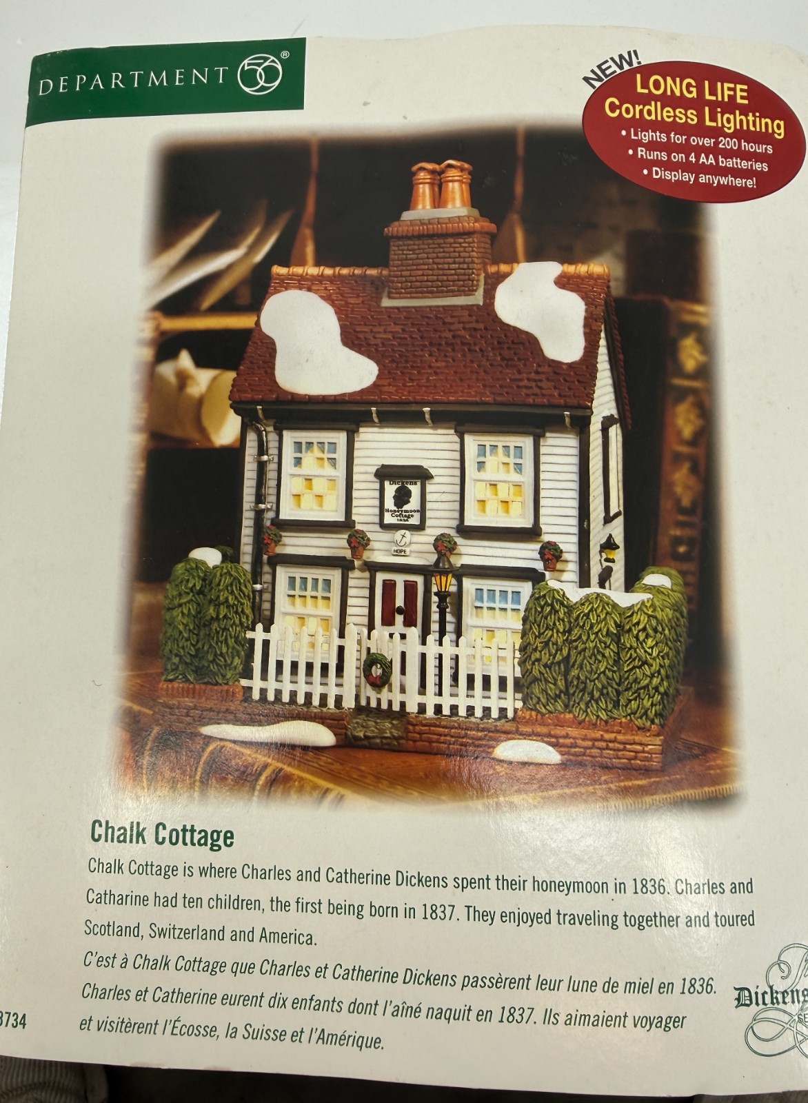 Department 56 Dickens Village Series Chalk Cottage Lighted Porcelain House 58374