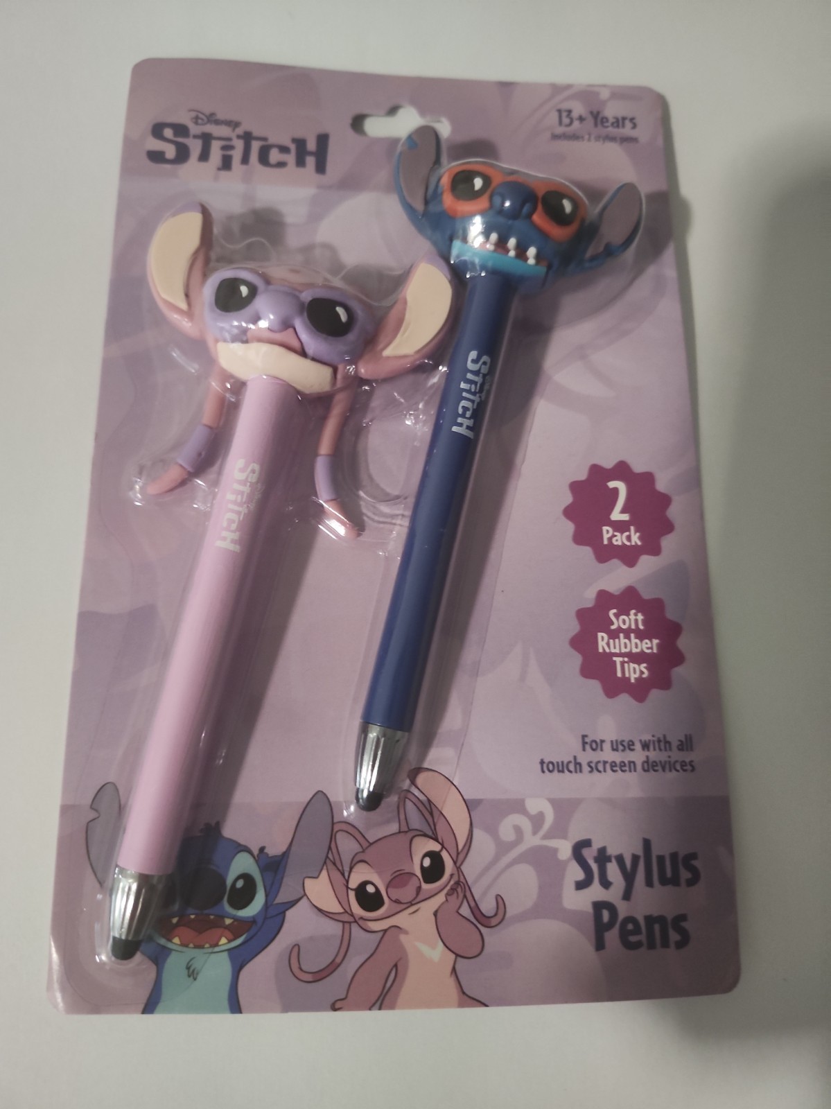 New Angel and Stitch Disney 2 Pk Stitch Stylus Pens Soft Rubber Tips 13+ Touch 