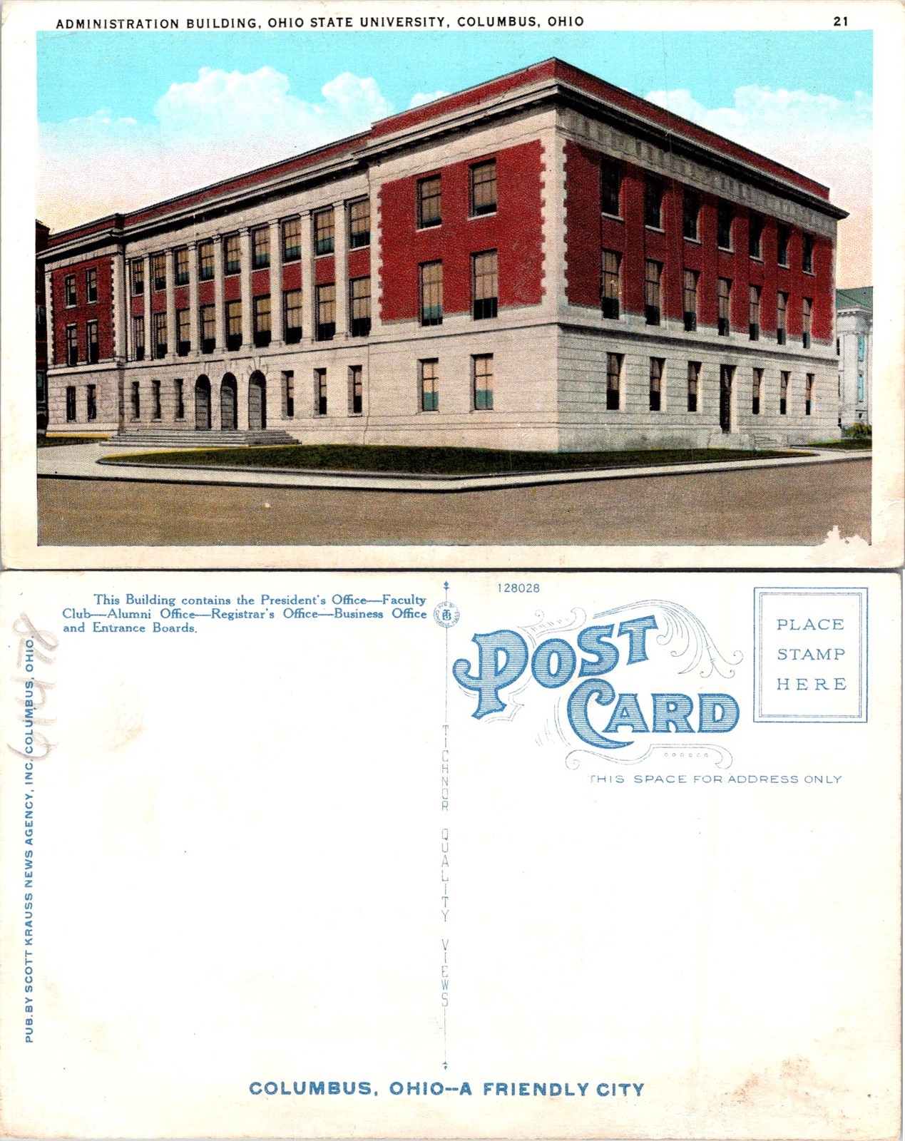 Columbus OH Administration Building For Ohio State University Postcard 61478