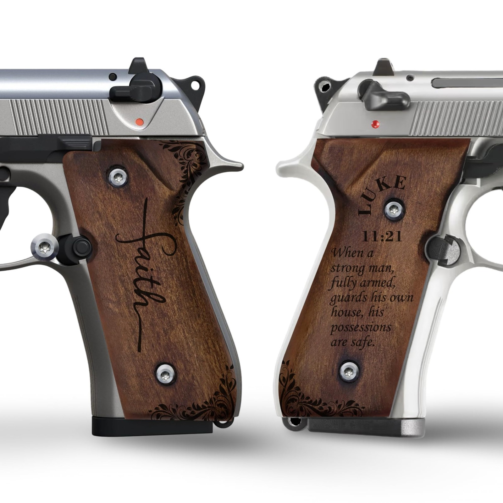 Zib Bible Verses Walnut Grips for Beretta 92FS/M9, Luke 11:21 Zib Bible Verses Walnut Grips for Beretta 92FS/M9, Luke 11:21
