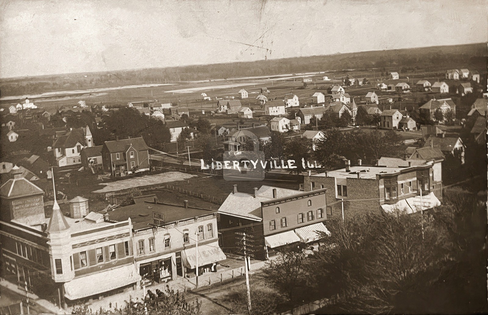 Birdseye View Libertyville Illinois Lake Co RPPC Photo Postcard COPY